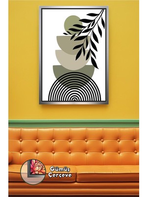 KOSS Dijital Zeytin Dalı Detaylı Yeşil Tonlarda Modern Duvar Dekoru Minimal Ev Aksesuarı Çerçeveli Kanvas Tablo