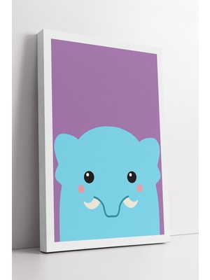 KOSS Dijital Mor Fonlu Sevimli Mavi Fil Çizimi Çocuk Odası Dekoratif Modern Stil Kanvas Duvar Tablo