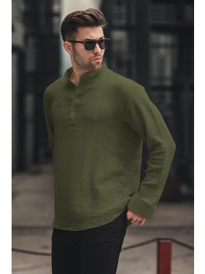 Madmext Haki Müslin Uzun Kollu Erkek Gömlek 6742