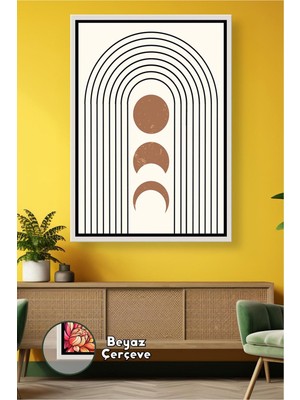 KOSS Dijital Yuvarlak Desenli Duvar Tablosu Minimal Bohem Ev Için Çizgili Duvar Dekoru Çerçeveli Kanvas Tablo