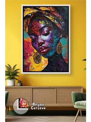 KOSS Dijital Afrika Kadın Portresi Renkli Etnik Sanat Kültürel Figür Modern Tasarım Çerçeveli Kanvas Tablo