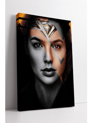 KOSS Dijital Wonder Woman Parçalı Yüz Kompozisyonu Modern Portre Kanvas Tablo Altın Detaylı Duvar Dekoru