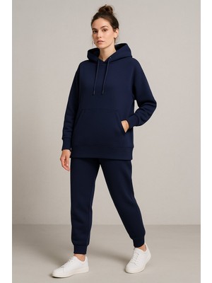 Rich Kadın Lacivert Oversize Kapüşonlu Eşofman Takımı