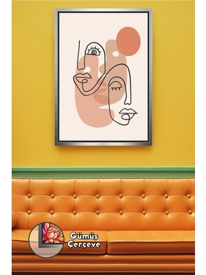 KOSS Dijital Boho Tarzı Soyut Yüz Çizgili Doğal Tonlar Modern Duvar Sanatı Çerçeveli Kanvas Tablo