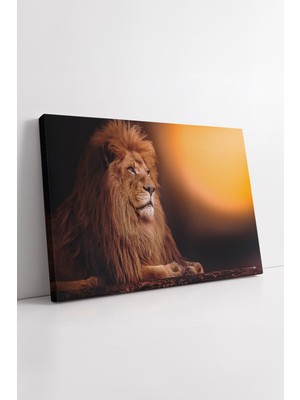 KOSS Dijital Gün Batımı Işığında Aslan Portresi Sıcak Tonlarda Gerçekçi Detaylı Modern Dekoratif Kanvas Tablo