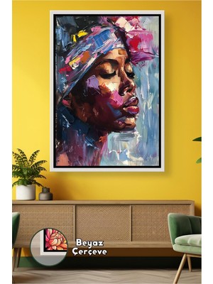 KOSS Dijital Afrikalı Kadın Portre Soyut Yüz Çalışması Renkli Doku Modern Ev Dekoru Çerçeveli Kanvas Tablo