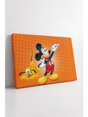 KOSS Dijital Disney Mickey Mouse Pluto Turuncu Arkaplan Çocuk Odası Neşeli Renkli Dekoratif Kanvas Tablo