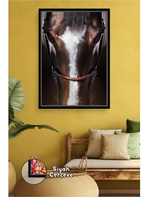 KOSS Dijital Simetrik At Yüzü Detay Modern Hayvan Sanatı Minimal ve Prestijli Duvar Dekoru Çerçeveli Kanvas Tablo