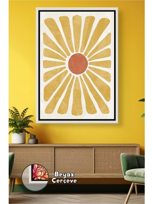 KOSS Dijital Sarı Çiçek Desenli Bohem Tablo Modern Ev Dekorasyonu Için Salon Duvar Dekoru Çerçeveli Kanvas Tablo