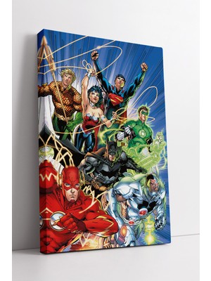 KOSS Dijital Justice League Süper Kahraman Ekibi Dinamik Çizim Kanvas Tablo Renkli Modern Duvar Dekoru