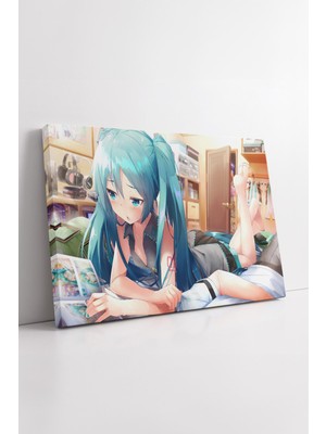 KOSS Dijital Hatsune Miku Rahat Ev Sahnesi Manga Okuyan Anime Karakter Temalı Modern Dekoratif Kanvas Tablo