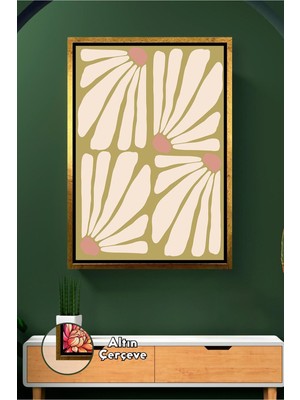 KOSS Dijital Hardal Zeminli Çiçek Desenli Duvar Tablosu Sade Bohem Stil Doğal Renkler Çerçeveli Kanvas Tablo