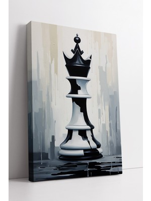 KOSS Dijital Modern Satranç Taşı Tasarımlı Siyah Beyaz Minimal Stil Şık Kanvas Tablo Dekoratif Duvar Sanatı