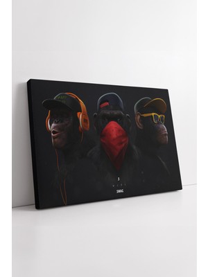 KOSS Dijital Hip Hop Stil Üç Maymun Karakter Dijital Sanat Kanvas Tablo Duvar Dekoru Modern Tasarım