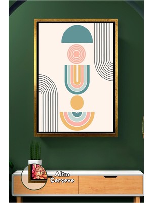 KOSS Dijital Pastel Geometrik Desenli Bohem Duvar Dekoru Modern Salon Oturma Odası Çerçeveli Kanvas Tablo