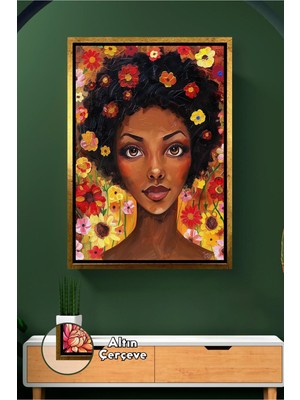 KOSS Dijital Çiçekli Kadın Figürlü Duvar Sanatı Renkli Portre Ev Dekorasyonu Floral Stil Çerçeveli Kanvas Tablo