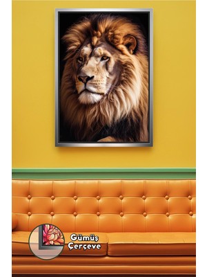KOSS Dijital Aslan Tablosu Yan Profil Detaylı Hayvan Desenli Duvar Dekoru Çerçeveli Kanvas Tablo