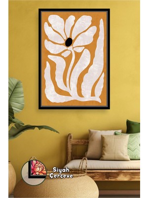 KOSS Dijital Tarçın Rengi Zeminli Büyük Çiçek Deseni Bohem Tarz Minimal Duvar Stili Çerçeveli Kanvas Tablo