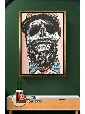 KOSS Dijital Sakallı Kuru Kafa Hipster Figürü Berber Duvar Dekoru Barber Shop Konsept Için Çerçeveli Kanvas Tablo