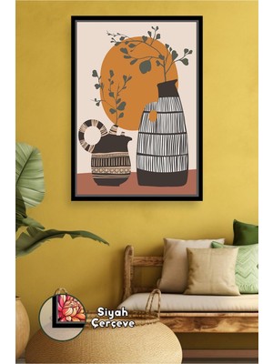 KOSS Dijital Bohem Vazo Desenli Duvar Dekoru Boho Stil Çiçekli Modern Salon Dekorasyonu Çerçeveli Kanvas Tablo