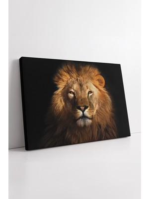KOSS Dijital Aslan Başı Portresi Karanlık Arka Plan Güçlü Bakışlı Detaylı Realistik Yaban Hayatı Kanvas Tablo