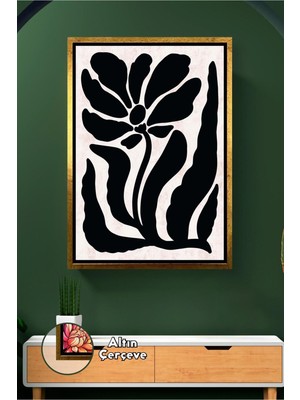 KOSS Dijital Siyah Beyaz Soyut Çiçek Tablosu Boho Duvar Dekorasyonu Modern Minimal Çerçeveli Kanvas Tablo