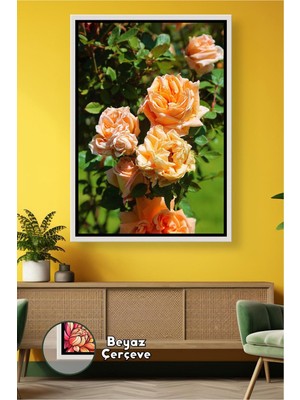 KOSS Dijital Şeftali Gül Demeti Duvar Dekoru Klasik Çiçek Temalı Ev Dekorasyonu Için Çerçeveli Kanvas Tablo
