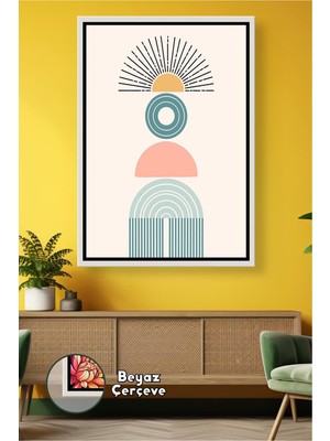 KOSS Dijital Güneş Figürlü Geometrik Bohem Duvar Dekoru Modern Salon Oturma Odası Tasarımı Çerçeveli Kanvas Tablo