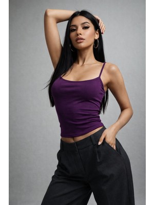 Rich Kadın Mor Askılı Crop Atlet