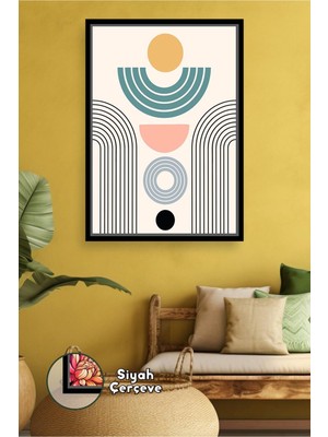 KOSS Dijital Geometrik Desenli Soyut Boho Duvar Dekoru Modern Bohem Stil Salon Antre Çerçeveli Kanvas Tablo