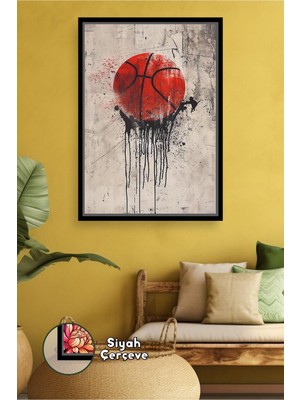 KOSS Dijital Kırmızı Basketbol Topu Figürlü Spor ve Motivasyon Temalı Modern Duvar Görseli Çerçeveli Kanvas Tablo