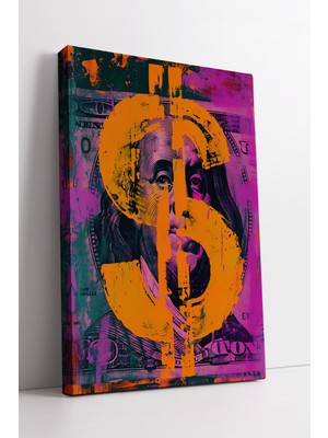 KOSS Dijital Pop Art Neon Dolar Sembolü Para Temalı Renkli Modern Sanat Tasarım Kanvas Duvar Dekoru