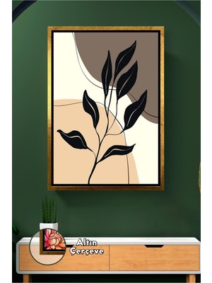 KOSS Dijital Yaprak Desenli Bohem Tarz Soyut Duvar Dekoru Toprak Tonlu Modern Ev Dekoru Çerçeveli Kanvas Tablo