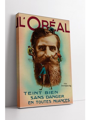 KOSS Dijital L’oréal Vintage Beard Kanvas Tablo Retro Fransız Afiş Tasarım Renkli Berber Dekoru