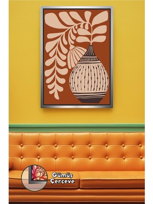 KOSS Dijital Bohem Tarz Desenli Vazo ve Yaprak Figürlü Modern Duvar Dekoru Çerçeveli Kanvas Tablo