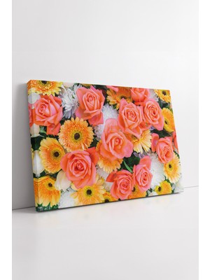 KOSS Dijital Turuncu Güller ve Sarı Çiçek Aranjmanı Canlı Renkler Modern Ortamlara Uygun Dekoratif Kanvas Tablo