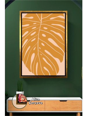 KOSS Dijital Hardal Tonlu Tropikal Yaprak Deseni Modern Salon ve Yatak Odaları Için Çerçeveli Kanvas Tablo