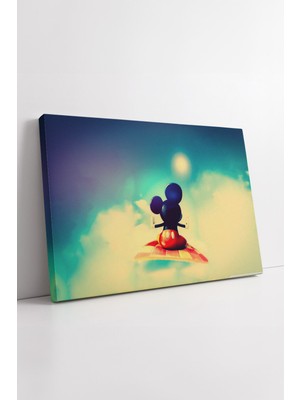 KOSS Dijital Mickey Mouse Uçan Halı Üstünde Bulutlar Arasında Masalsı Çocuk Odası Dekoratif Kanvas Tablo