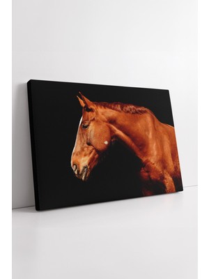 KOSS Dijital Siyah Fonlu Kızıl At Portresi Kanvas Tablo Minimal Işık Detaylı Estetik Iç Mekân Sanat Görseli
