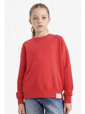 DeFacto Kız Çocuk Relax Fit Bisiklet Yaka Baskılı Sweatshirt E6842A826SP
