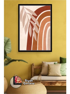 KOSS Dijital Boho Yaprak Detayları ve Kavisli Çizgilerle Bohem Sıcak Etki Sunan Çerçeveli Kanvas Tablo