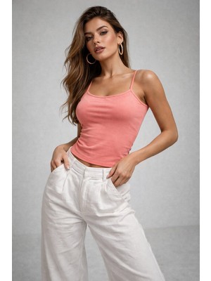Rich Kadın Pembe Askılı Crop Atlet