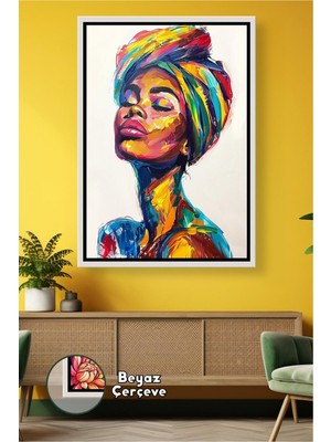 KOSS Dijital Renkli Afrikalı Kadın Portre Sanat Duvar Görseli Modern Stil Yaşam Alanı Çerçeveli Kanvas Tablo