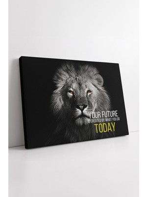 KOSS Dijital Aslan Figürlü Motivasyon Yazılı Kanvas Tablo Your Future Today Çalışma Odası Güçlü Duvar Dekoru