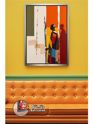 KOSS Dijital Afrikalı Figür Soyut Mızraklı Savaşçı Etnik Desenli Modern Çerçeveli Kanvas Tablo