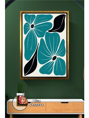 KOSS Dijital Turkuaz Çiçek Deseni Bohem Duvar Dekoru Modern Salon Oturma Odası Dekorasyonu Çerçeveli Kanvas Tablo