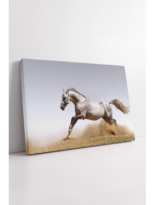 KOSS Dijital Koşan Gümüş At Kanvas Tablo Dinamik Hareket Temalı Estetik Modern Sanat Dekoratif Duvar Tasarımı