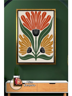 KOSS Dijital Sıcak Toprak Tonlu Çiçek Motifli Doğal Stil Duvar Dekoru Modern Ev Ofis Çerçeveli Kanvas Tablo