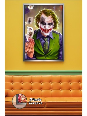 KOSS Dijital Joker Oyun Kartlı Duvar Süsü Sinema Tutkunlarına Özel Karakterli Dekorasyon Çerçeveli Kanvas Tablo