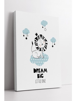 KOSS Dijital Mavi Bulutlu Aslan Dream Big Yazılı Bebek Odası Kanvas Tablo Modern Çocuk Duvar Dekoru